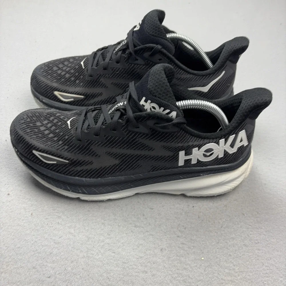 Hoka One One Clifton 9 Running Shoes Mens Size 11.5 Black Cushioned 1127895 BWHT
